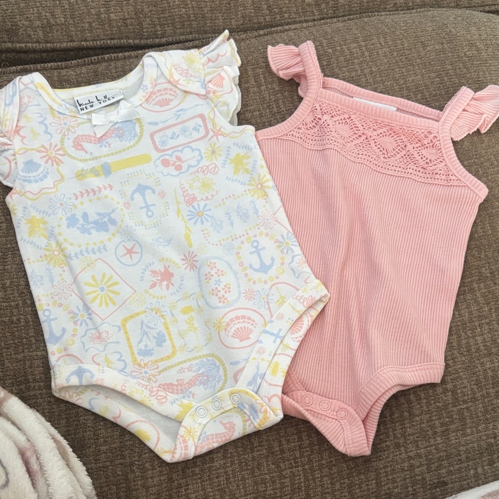 Nicole Miller Pink and Multicolor Bodysuit Set